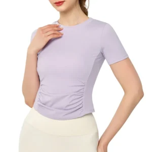 wholesale fitted top in light purple with side ruching