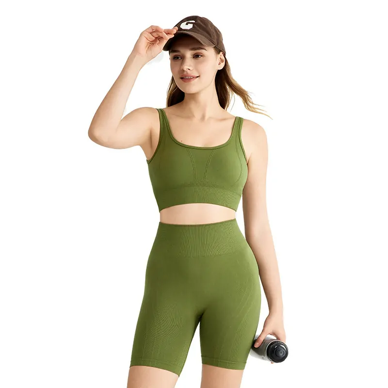 wholesale sports bra in hunter green with racerback and square neck