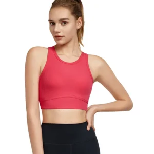 wholesale red sleeveless sports bra with round neck