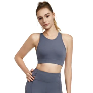 wholesale sports bra in grey sleeveless with round neck