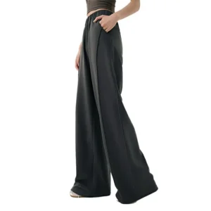 wholesale high-waist wide-leg pants in dark grey with drape fabric
