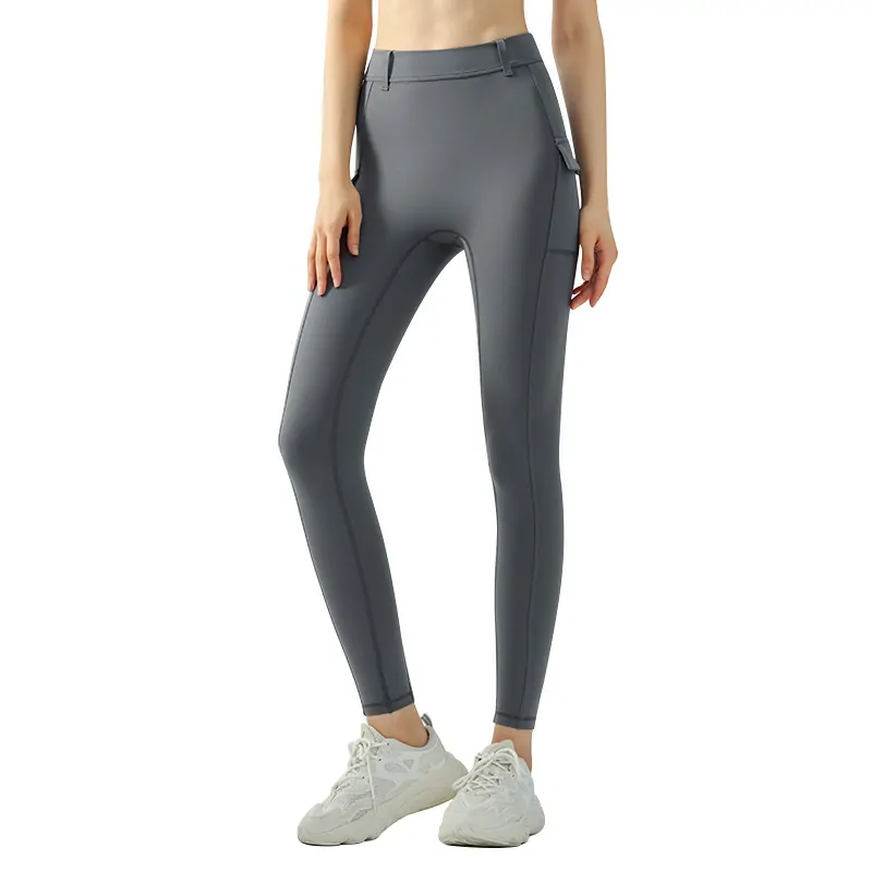 wholesale fitness leggings in grey high-waist with side pockets
