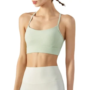 wholesale sports bra in light green with square neck and thin straps