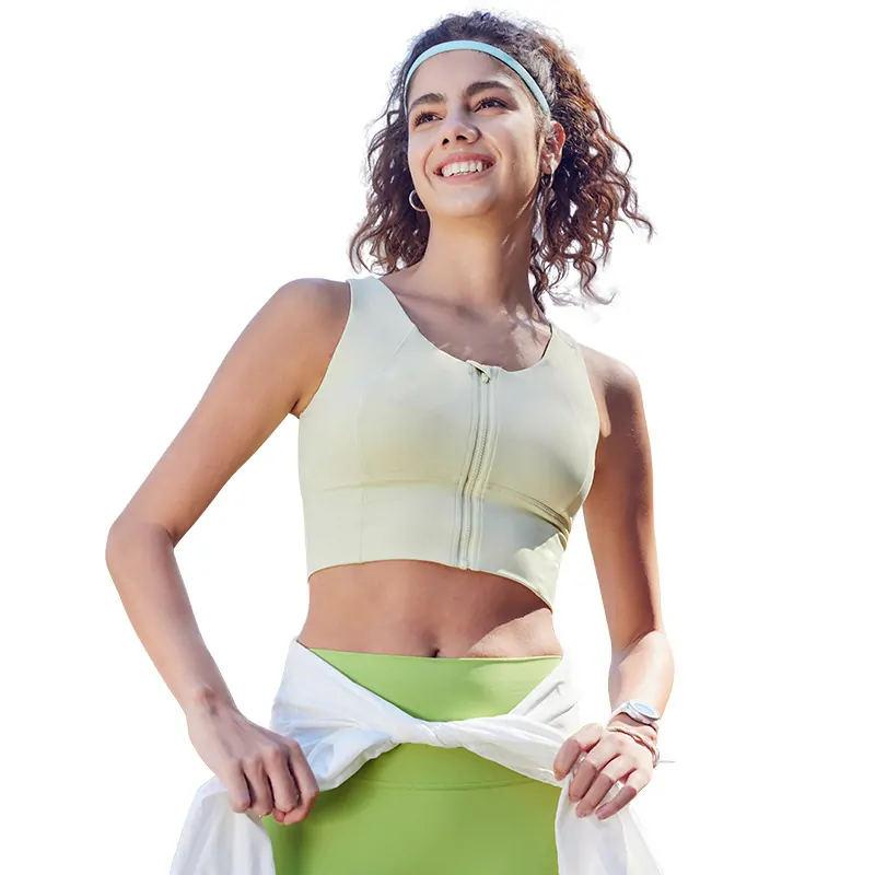 holesale sports bra in off-white with front zip