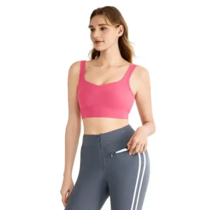 wholesale pink sports bra with wide straps and seamless support