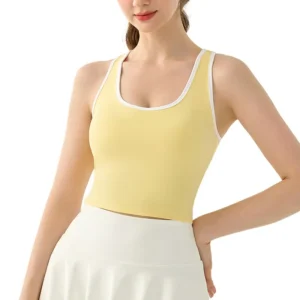 wholesale sports tank top in light yellow with white trim