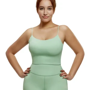 wholesale activewear set in mint green sleeveless top with matching pants