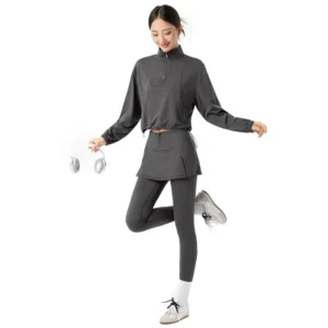 wholesale zip-up hoodie in dark grey cropped stand collar with drawstring