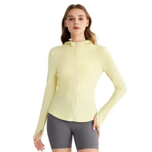 wholesale light yellow zip-up hoodie with grey leggings