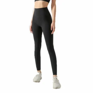 wholesale high-waist fitness leggings in black with light grey sneakers