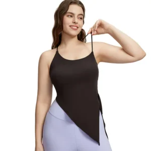 wholesale asymmetric tank top in dark brown with high-low hem detail,