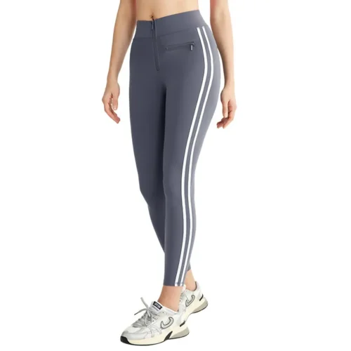 wholesale charcoal grey fitness leggings with white side contrast stripes