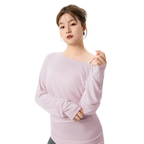 wholesale light purple long sleeve top with asymmetric collar