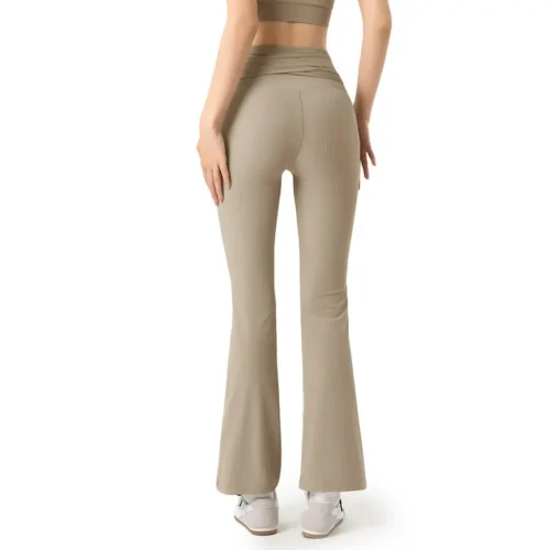 high-waisted wide-leg pants, featuring a tie-back design and ribbed texture