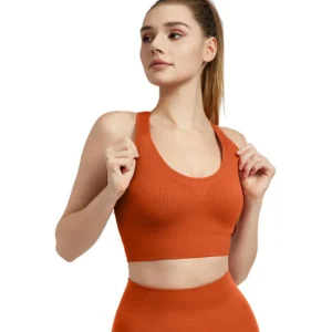 wholesale sports bra in bright orange sleeveless round neck