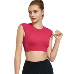 wholesale sports bra in fuchsia pink sleeveless round neck