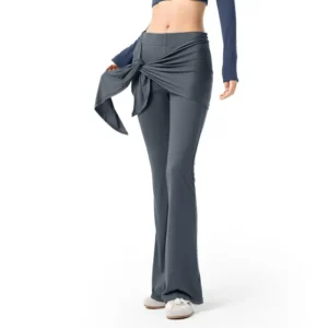 wholesale flared yoga pants in dark grey with asymmetric waist knot