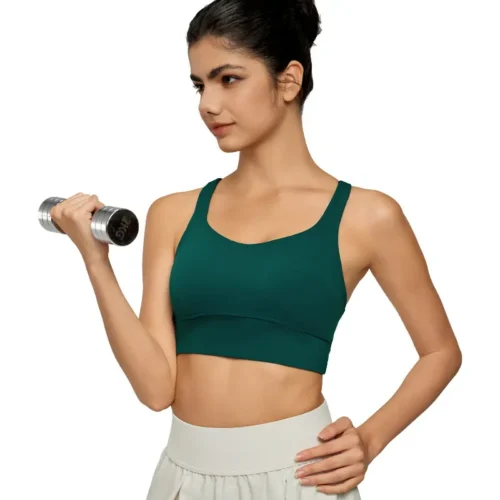 wholesale sports bra in deep hunter green with wide straps and U-neck