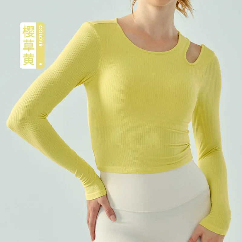 Ribbed Long Sleeve Top: Built-In Light Support with Tummy-Control Fit for Cardio & Yoga - 图片 3