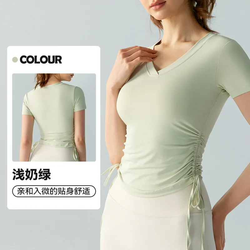 Pleated Waist Tee: Sculpting Fit with AirLight Fabric for Yoga & Daily Wear - 图片 3