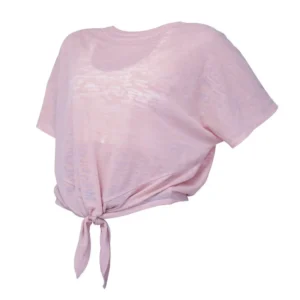 wholesale t-shirt in light pink with round neck and front knot detail
