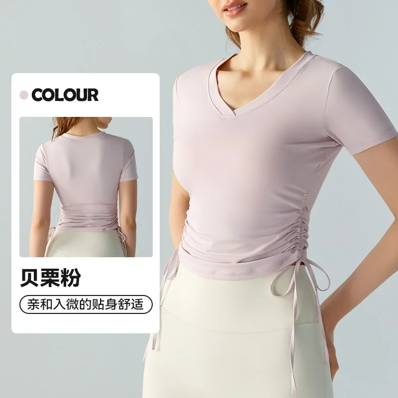 Pleated Waist Tee: Sculpting Fit with AirLight Fabric for Yoga & Daily Wear - 图片 4