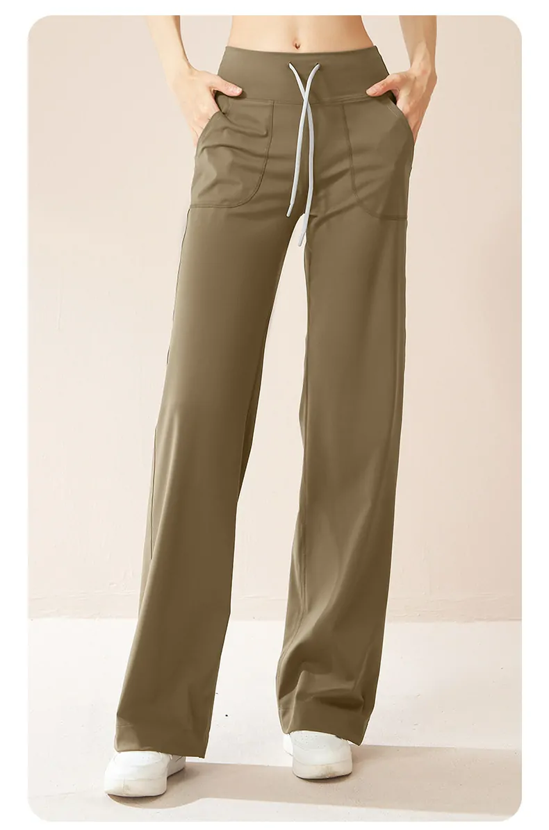 High-Waisted Wide-Leg Yoga Pants with Drawstring - Fluid Drape & Booty Lifting for Effortless Movement - 图片 2