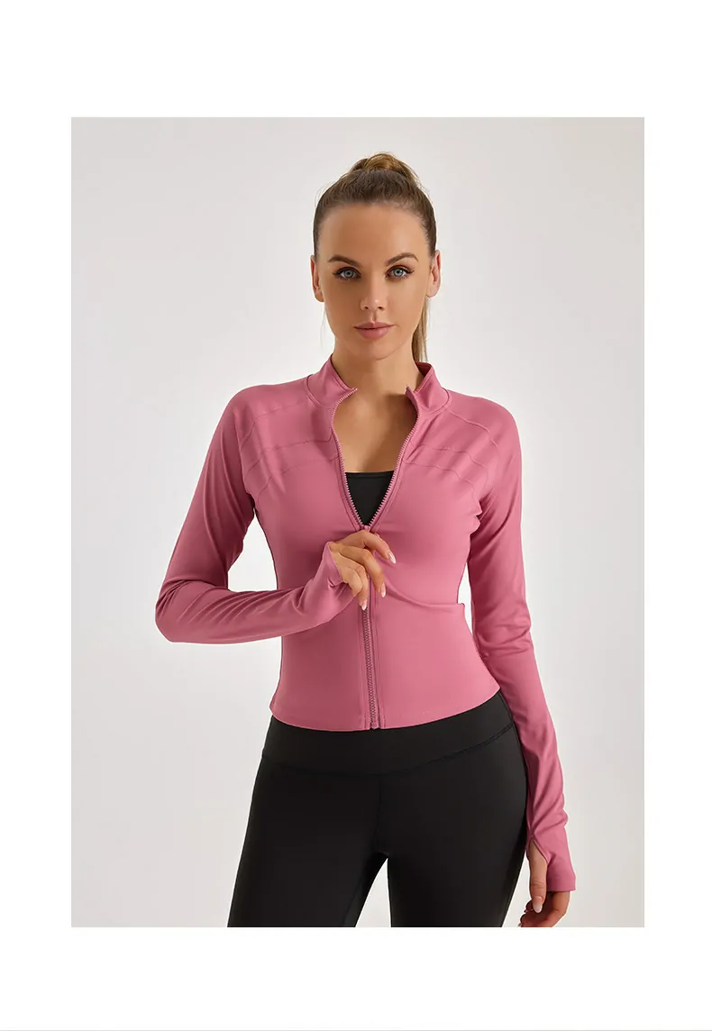 Full-Zip Compression Sport Top - Slim-Fit Jacket with Tummy Control for Yoga & Studio Warm-Ups - 图片 3
