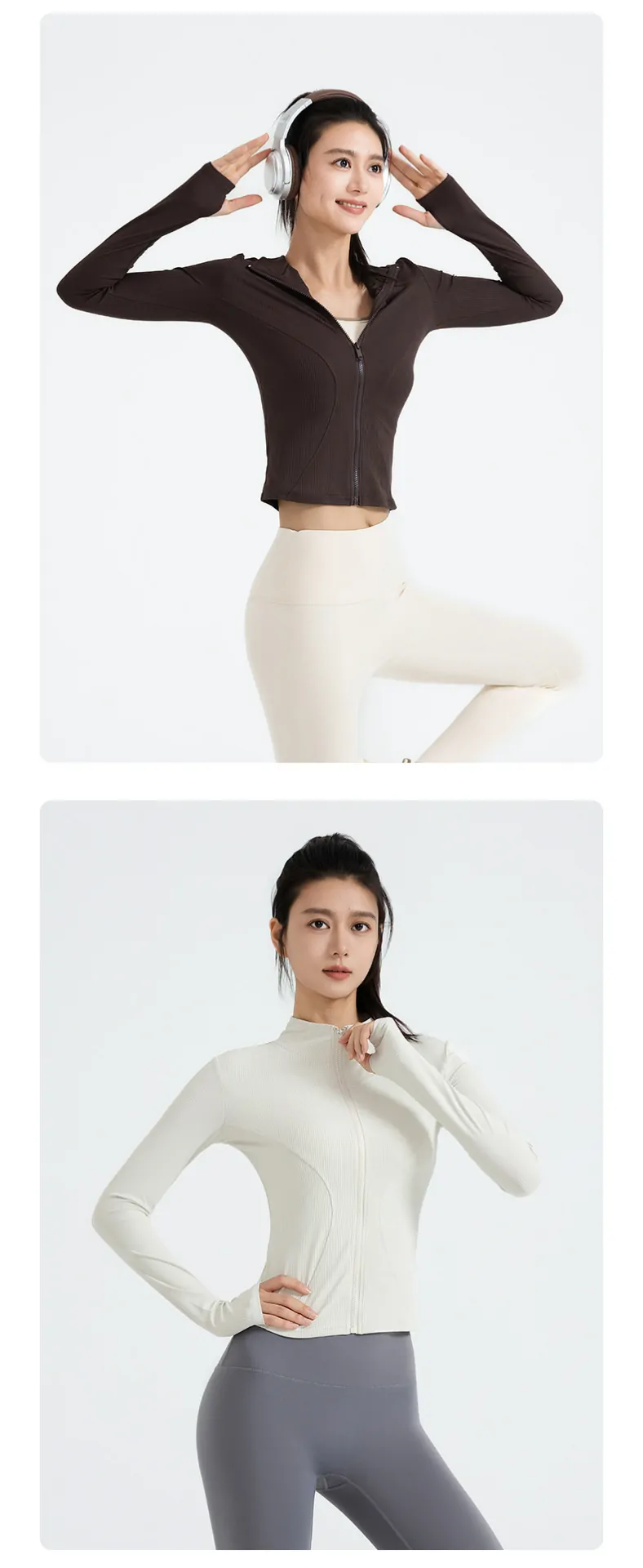 Stand Collar Striped Running Jacket - Slim Fit Layer for Yoga & Outdoor Training - 图片 3