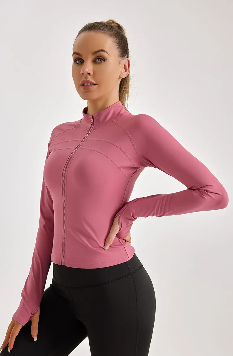 Full-Zip Compression Sport Top - Slim-Fit Jacket with Tummy Control for Yoga & Studio Warm-Ups - 图片 4