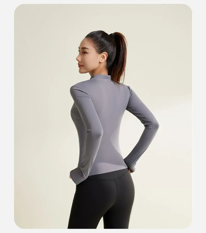 Contrast-Stitch Slim Fit Sports Jacket – Thumbhole Cuff & Streamlined Cut for Yoga & Gym - 图片 3