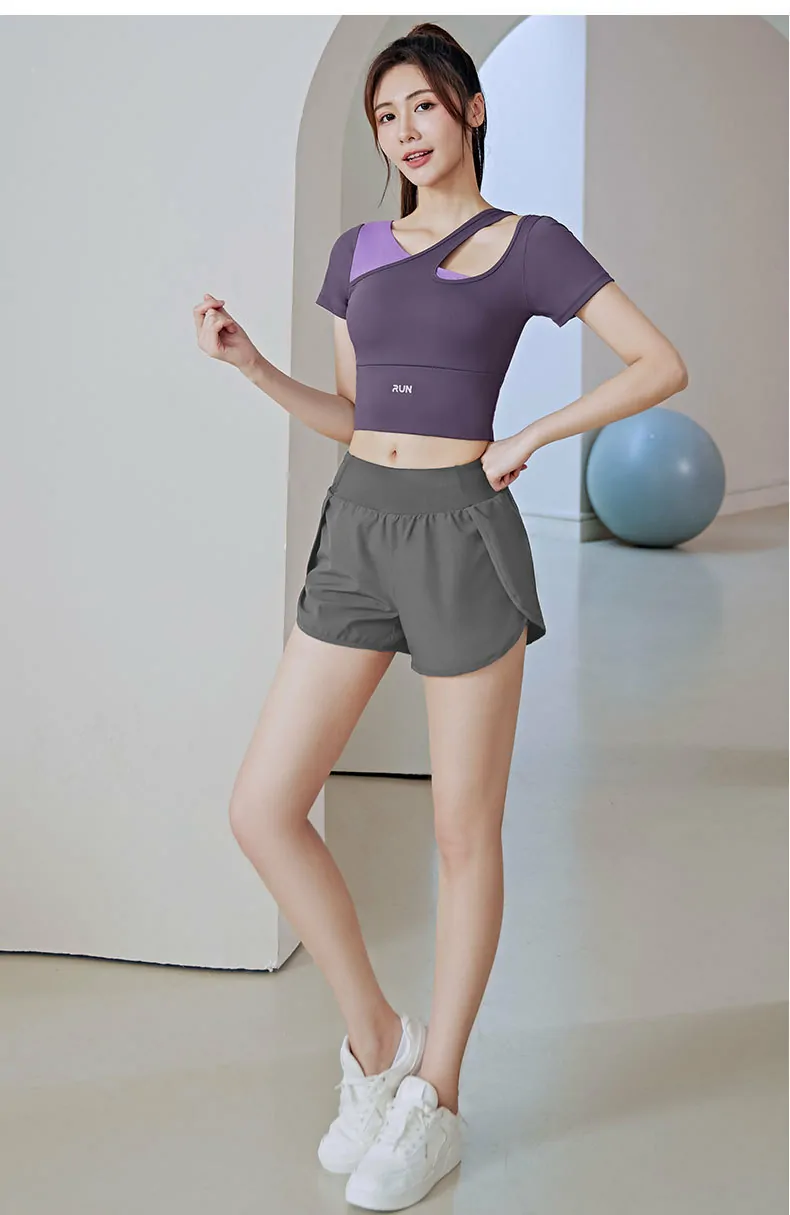 Off-Shoulder Color Block Fitness Top - Built-in Bra & Contoured Fit for Yoga & Dynamic Workouts - 图片 4