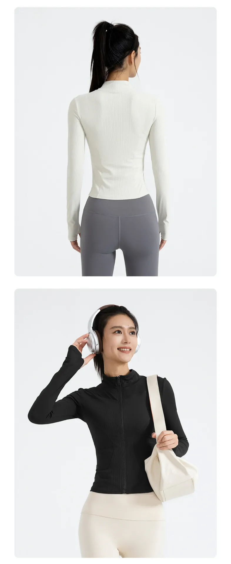 Stand Collar Striped Running Jacket - Slim Fit Layer for Yoga & Outdoor Training - 图片 4