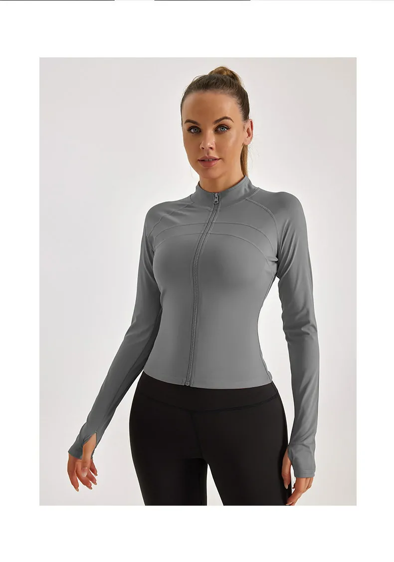 Full-Zip Compression Sport Top - Slim-Fit Jacket with Tummy Control for Yoga & Studio Warm-Ups - 图片 5