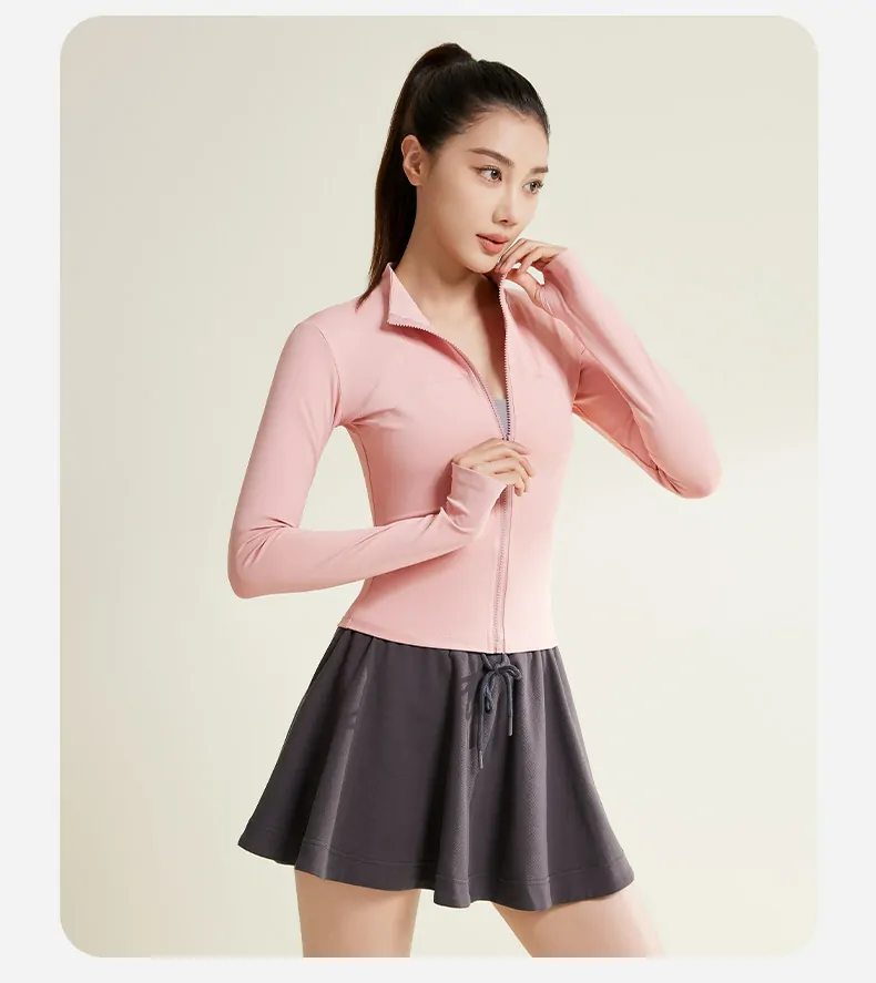 Contrast-Stitch Slim Fit Sports Jacket – Thumbhole Cuff & Streamlined Cut for Yoga & Gym - 图片 4