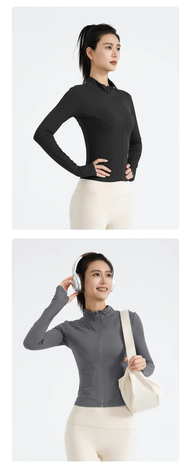 Stand Collar Striped Running Jacket - Slim Fit Layer for Yoga & Outdoor Training - 图片 5