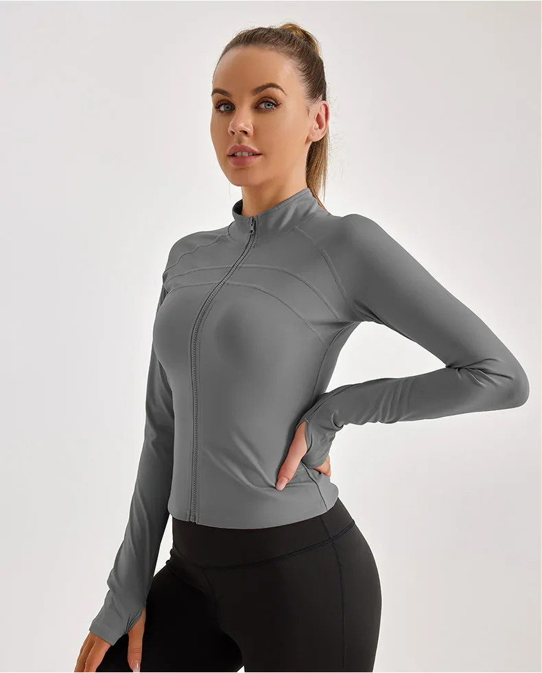 Full-Zip Compression Sport Top - Slim-Fit Jacket with Tummy Control for Yoga & Studio Warm-Ups - 图片 6