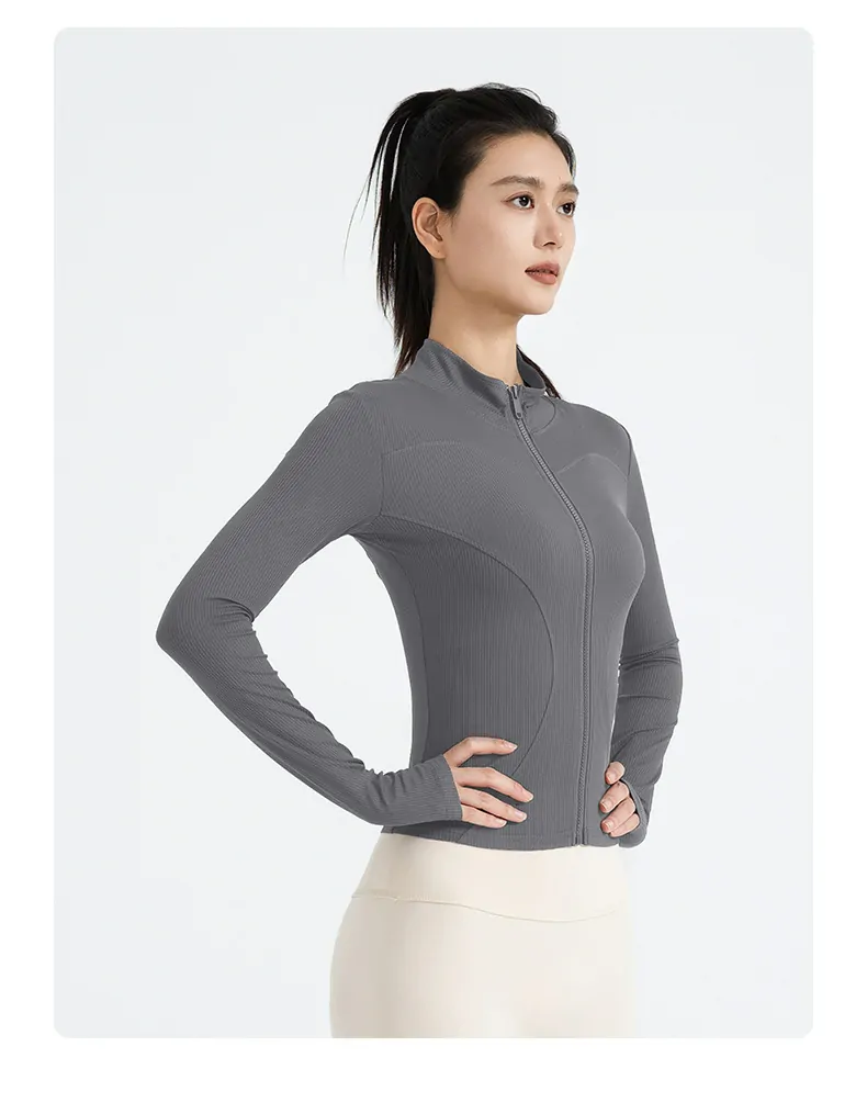 Stand Collar Striped Running Jacket - Slim Fit Layer for Yoga & Outdoor Training - 图片 6