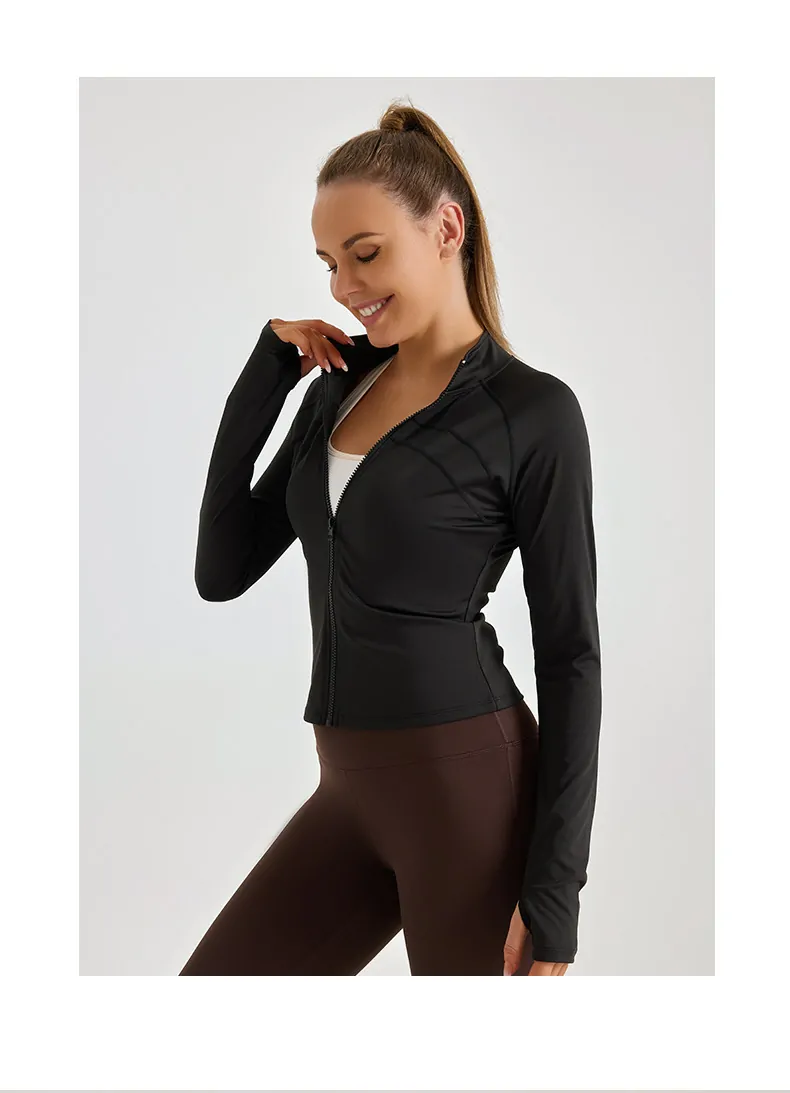 Full-Zip Compression Sport Top - Slim-Fit Jacket with Tummy Control for Yoga & Studio Warm-Ups - 图片 7