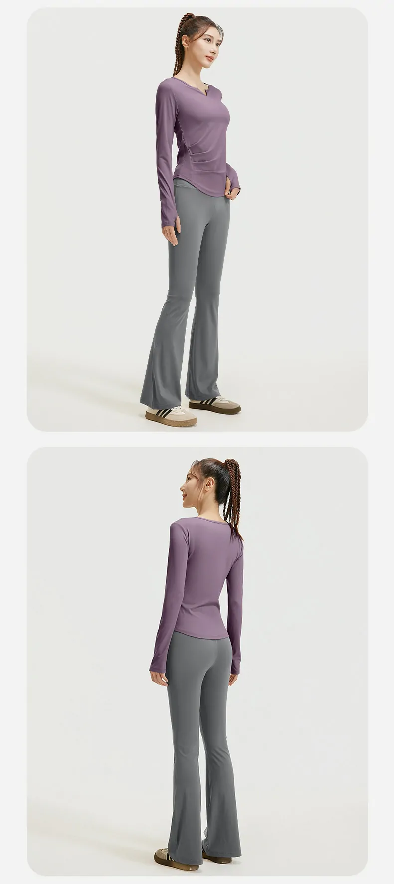 4-Way Stretch V-Neck Yoga Set - Sculpting Fit with Gathered Detail for All-Day Wear - 图片 3