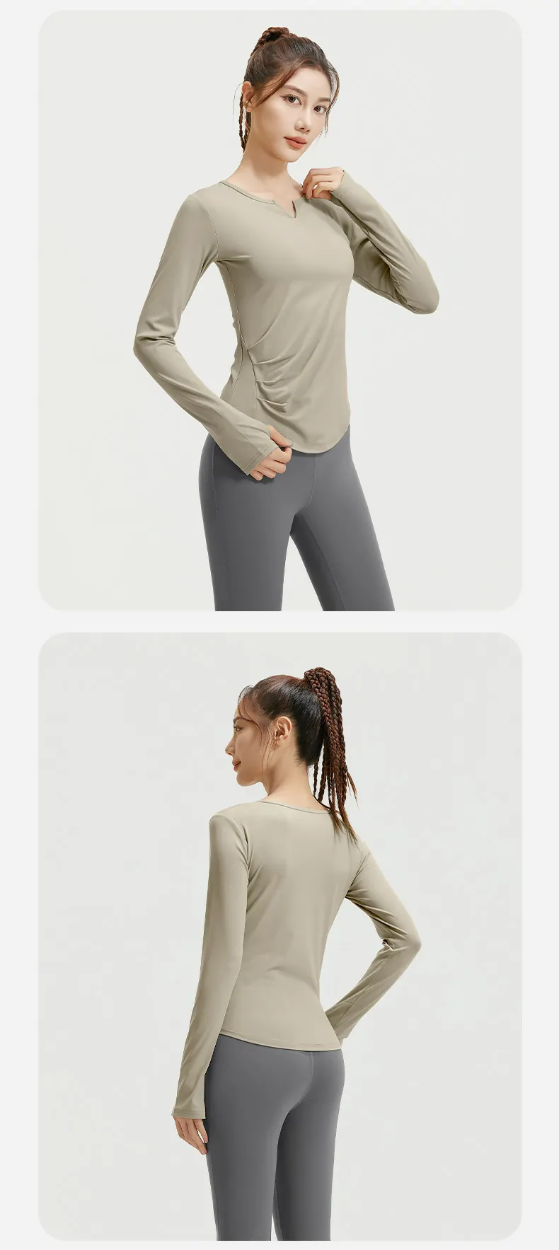 4-Way Stretch V-Neck Yoga Set - Sculpting Fit with Gathered Detail for All-Day Wear - 图片 4
