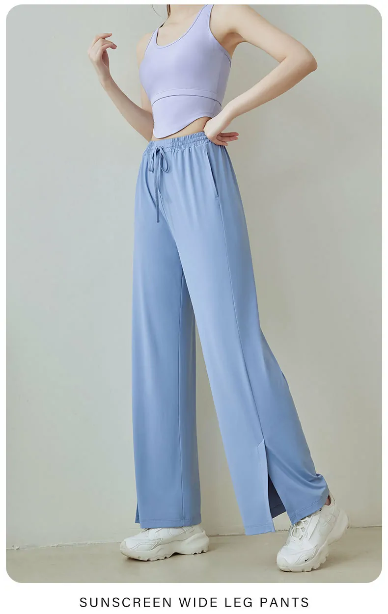 Cool-Touch UPF 50+ Wide Leg Pants – Fluid Draping with Side Slits for Sun Protection & Resort Wear - 图片 2