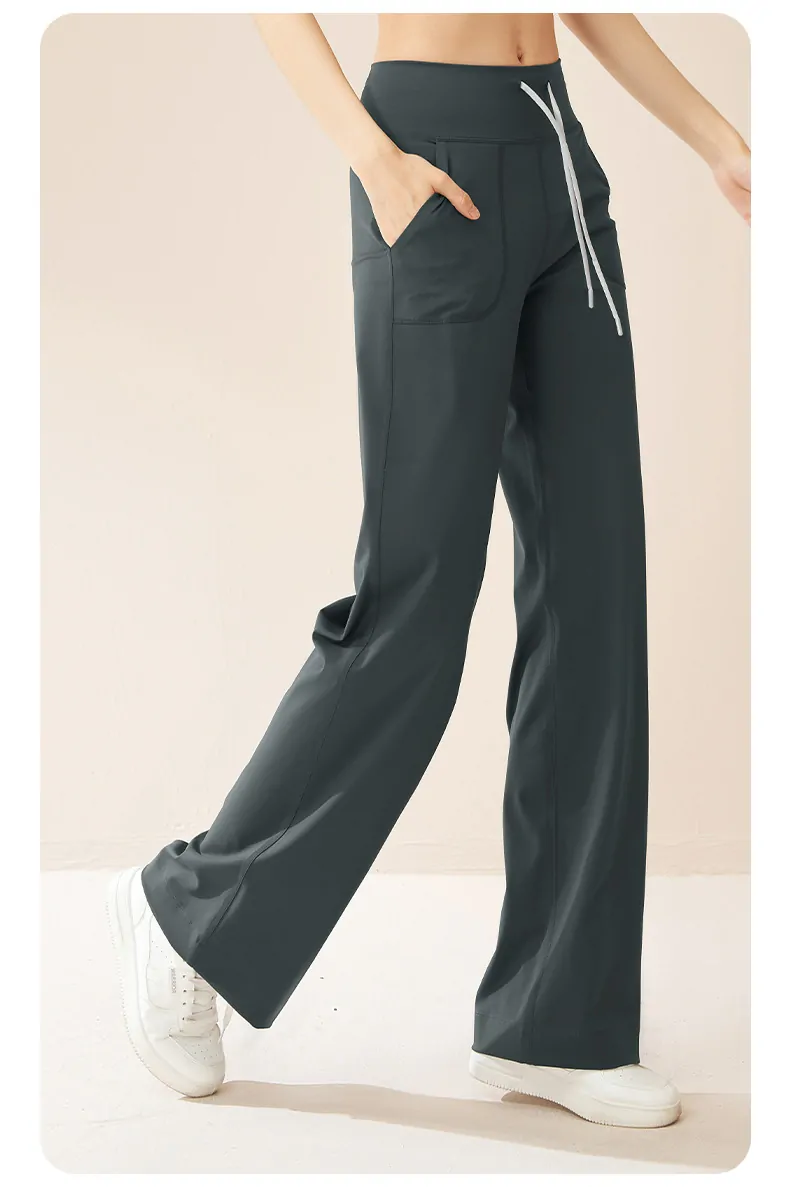 High-Waisted Wide-Leg Yoga Pants with Drawstring - Fluid Drape & Booty Lifting for Effortless Movement - 图片 7