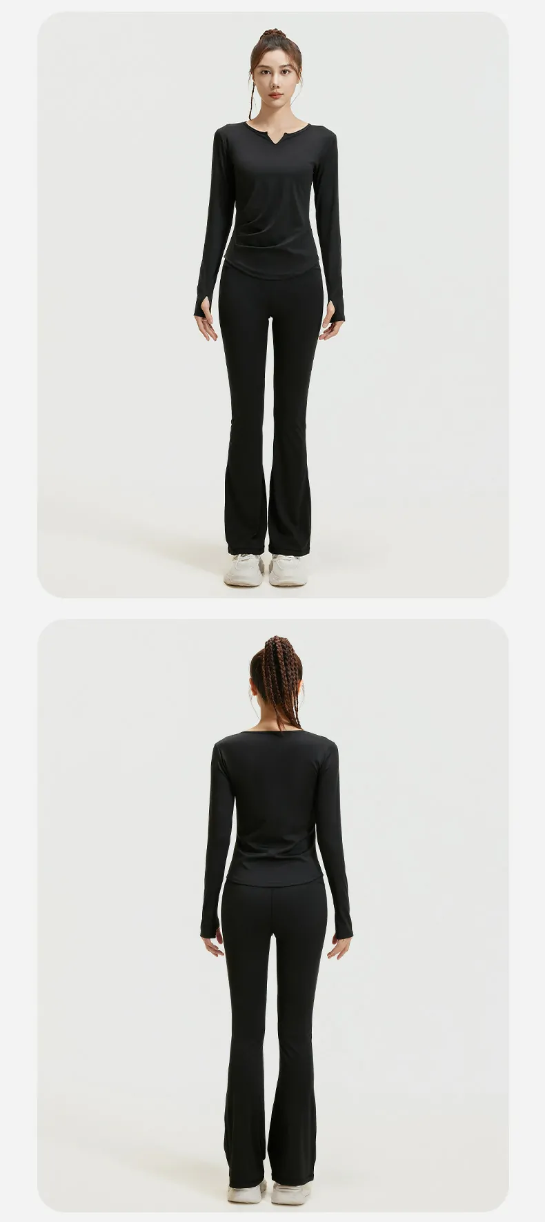 4-Way Stretch V-Neck Yoga Set - Sculpting Fit with Gathered Detail for All-Day Wear - 图片 5