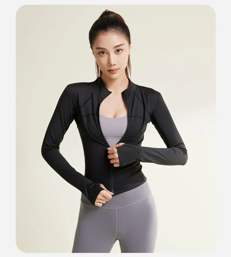 Contrast-Stitch Slim Fit Sports Jacket – Thumbhole Cuff & Streamlined Cut for Yoga & Gym - 图片 8
