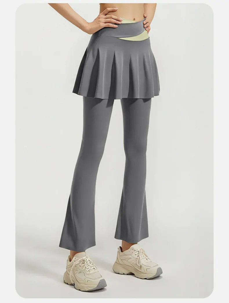 Color Block 2-in-1 Flared Leggings – High Waisted Sculpting Skort with Tummy Control for Yoga & Active Wear - 图片 3