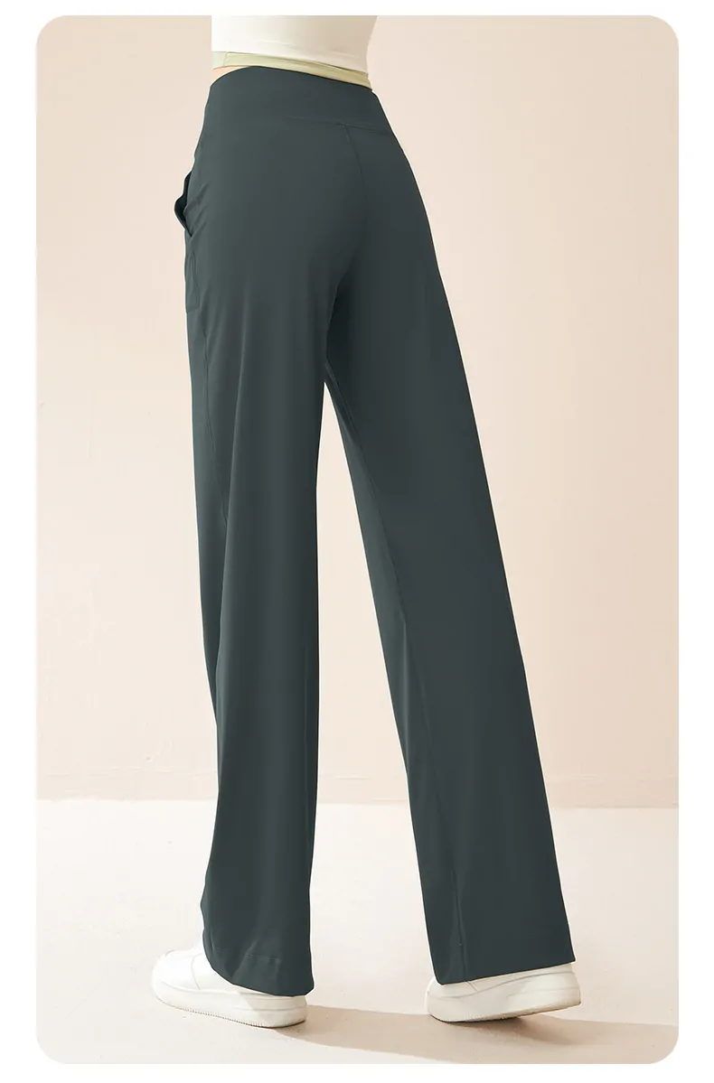 High-Waisted Wide-Leg Yoga Pants with Drawstring - Fluid Drape & Booty Lifting for Effortless Movement - 图片 8