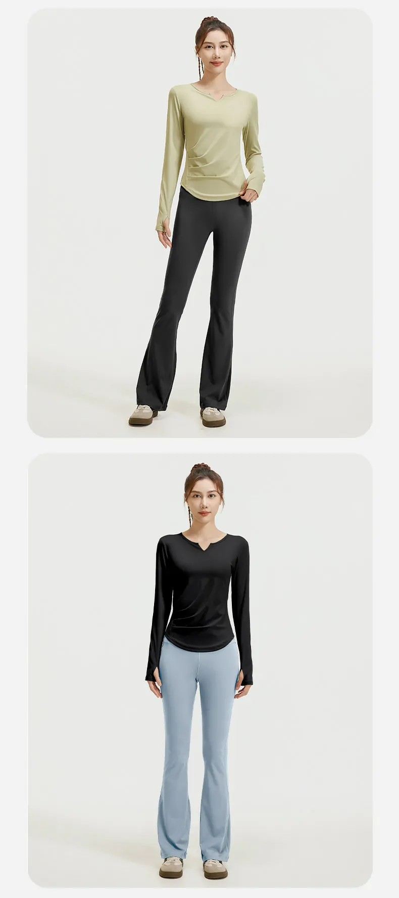 4-Way Stretch V-Neck Yoga Set - Sculpting Fit with Gathered Detail for All-Day Wear - 图片 6