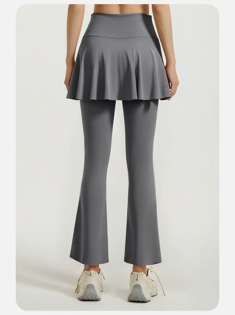 Color Block 2-in-1 Flared Leggings – High Waisted Sculpting Skort with Tummy Control for Yoga & Active Wear - 图片 4