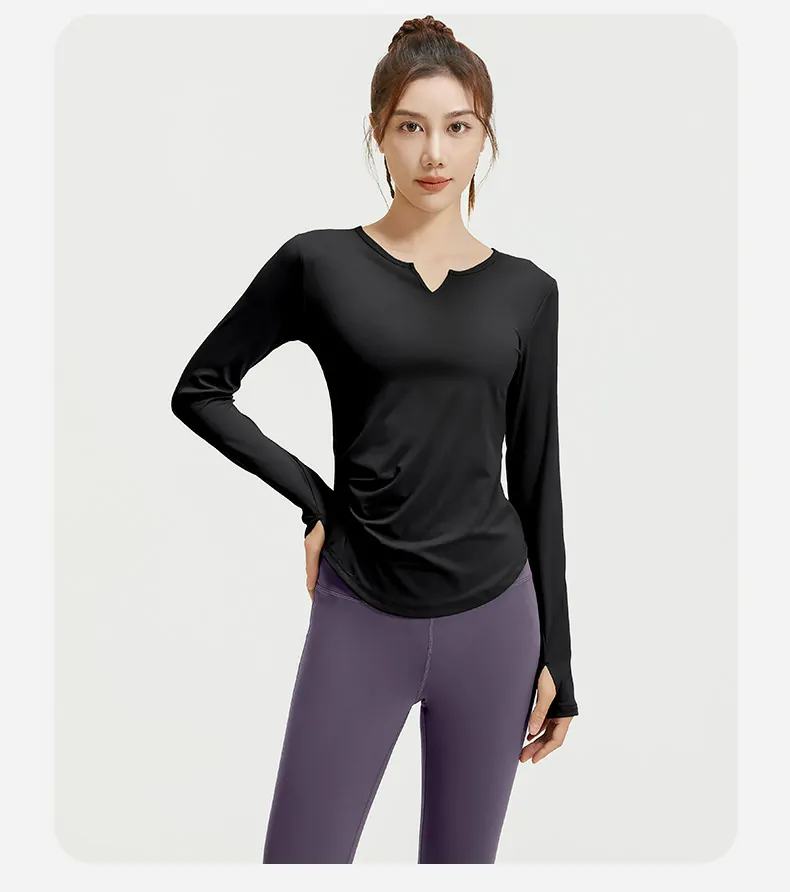 4-Way Stretch V-Neck Yoga Set - Sculpting Fit with Gathered Detail for All-Day Wear - 图片 8